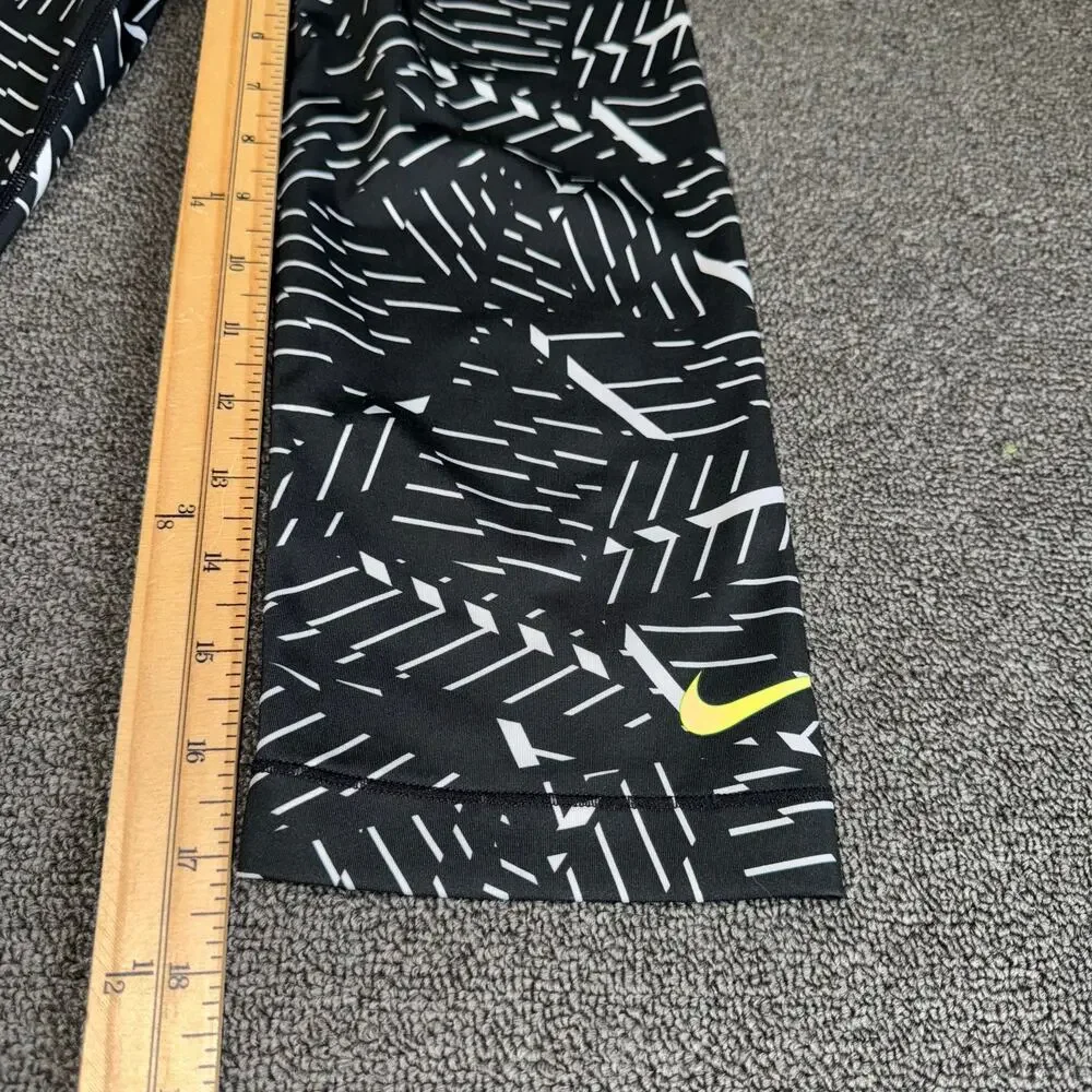 NIKE Pro Capri Leggings Women's Size Small Black Neon Yellow Dri-Fit Gorpcore